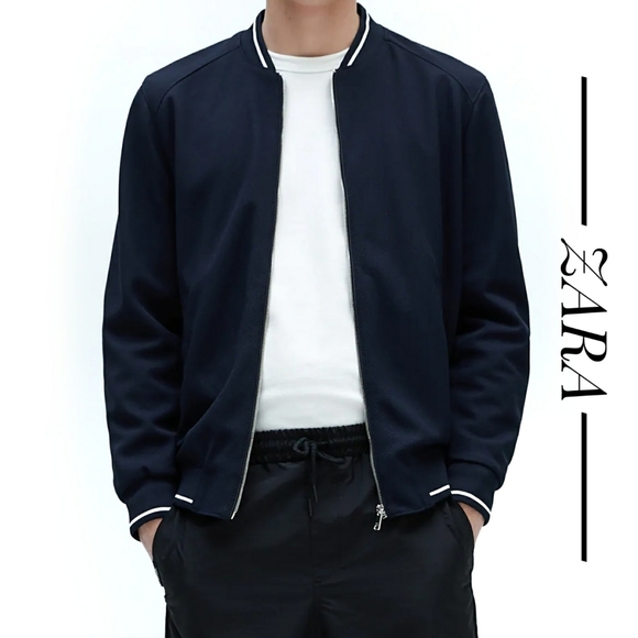Zara Other - NWT Zara Men Piqué Bomber Navy Blue Jacket